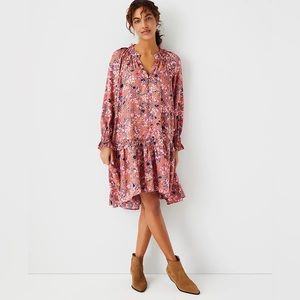 Ann Taylor Floral Ruffle Swing Dress with Matching Slip in Cedar Rose Sz small